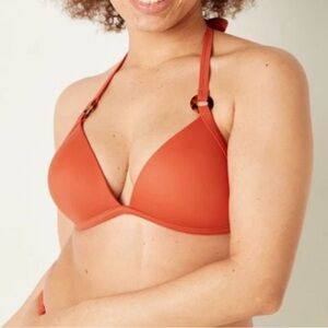 NEW Victoria's Secret Pink Push-up Triangle Swim Bikini Top Rings XL Orange Boho